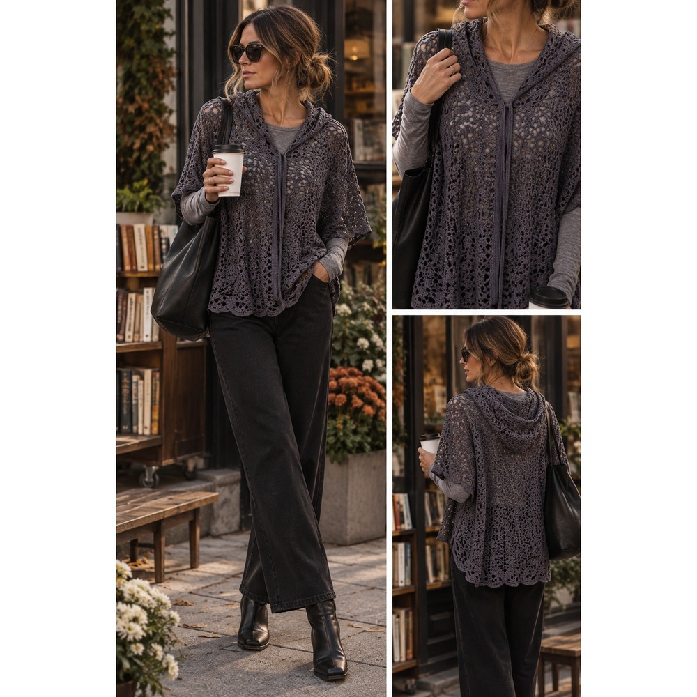 Monoreno hoodie tunic dress sm bohemian layering cooling open work Navy Crochet